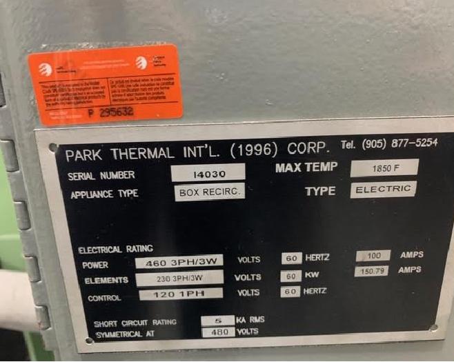 Park Thermal International Box Recirculating Heat Treat Oven, Machine ID: 7869
